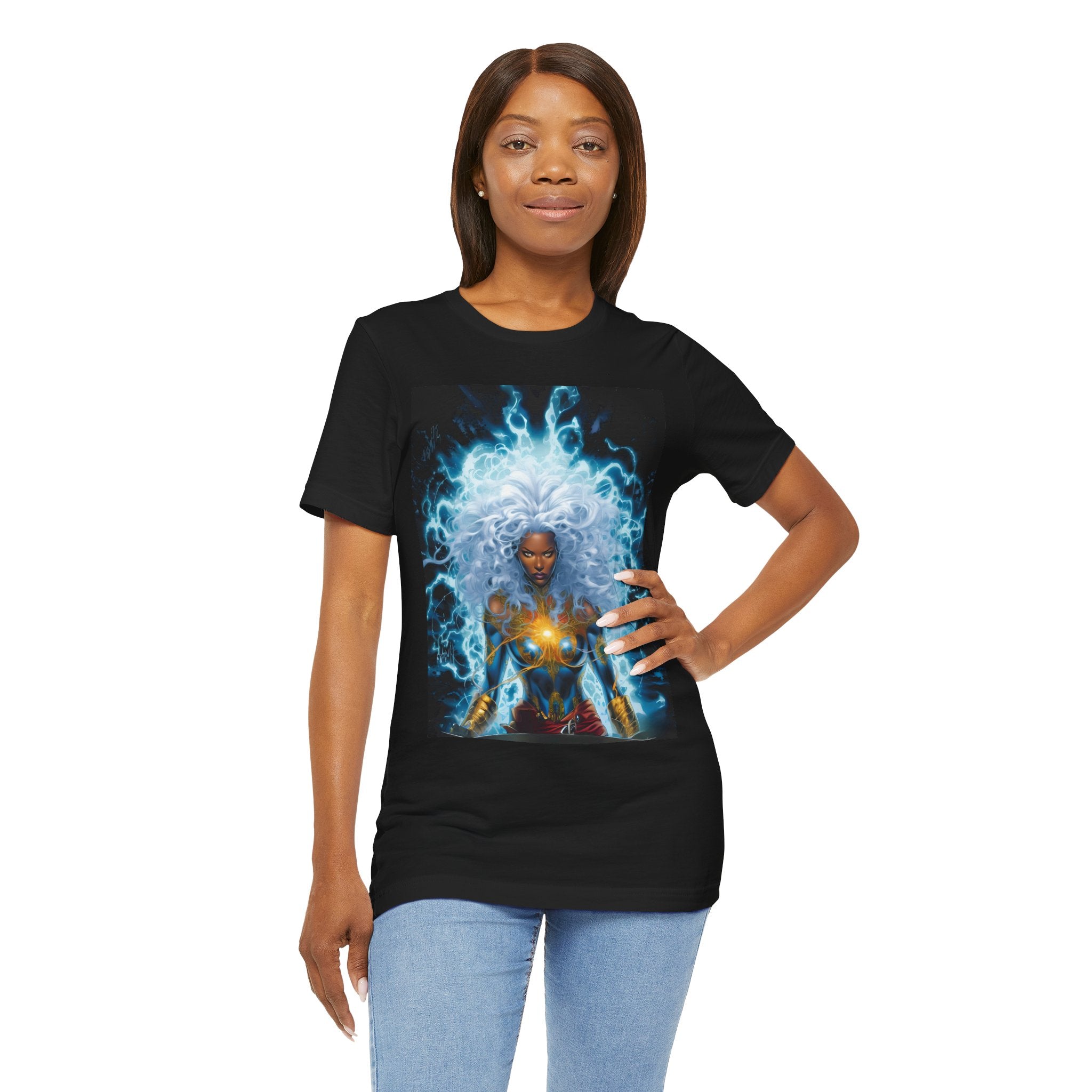 Essence Storm Goddess Tee (3): Unisex Jersey Short Sleeve Tee, Witchy Shirt, Lightning Graphic Tee, Fantasy Apparel, Gift for Nerds, Sci-Fi Outfit