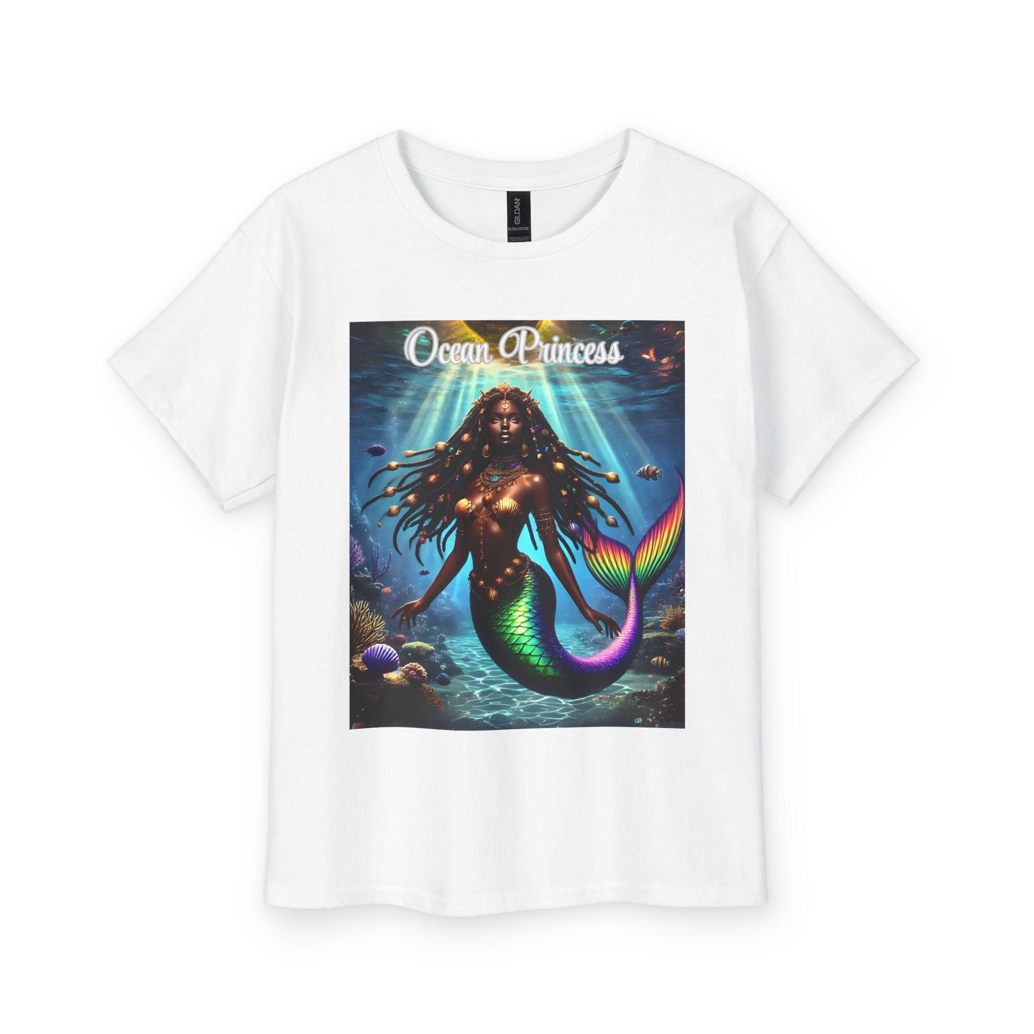 Kids Tee — Ocean Princess Dark-Skinned Mermaid Girl Graphic
