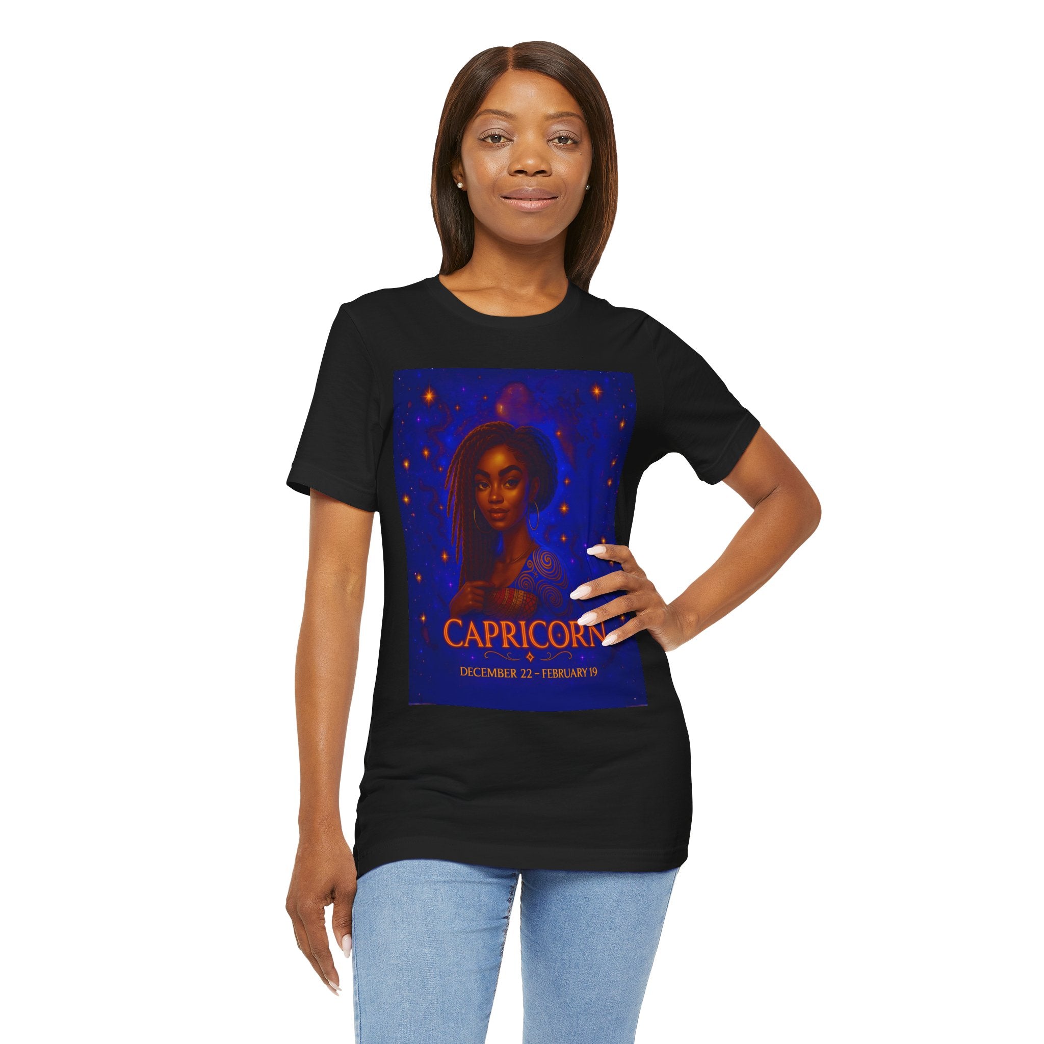 Essence Capricorn Unisex Jersey Tee - Zodiac Sign Shirt for Astrology Lovers, Birthday Gift, Horoscope T-Shirt, Cosmic Apparel, Starry Nights