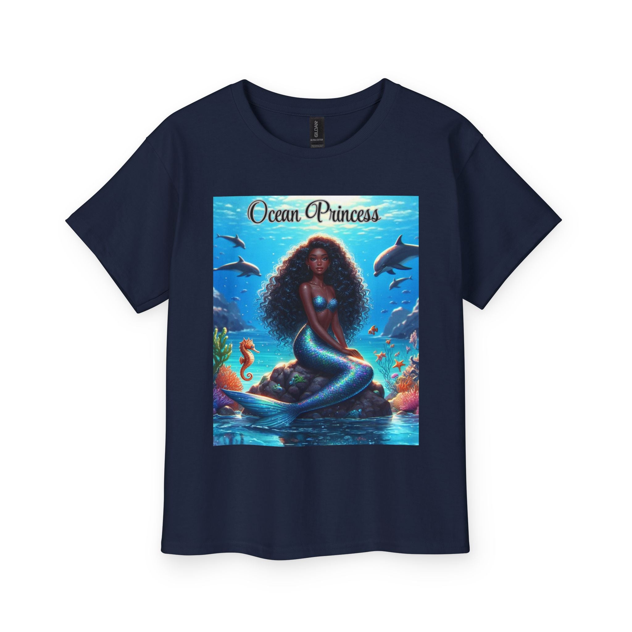 Kids Tee — Ocean Princess Dark-Skinned Mermaid Girl Graphic