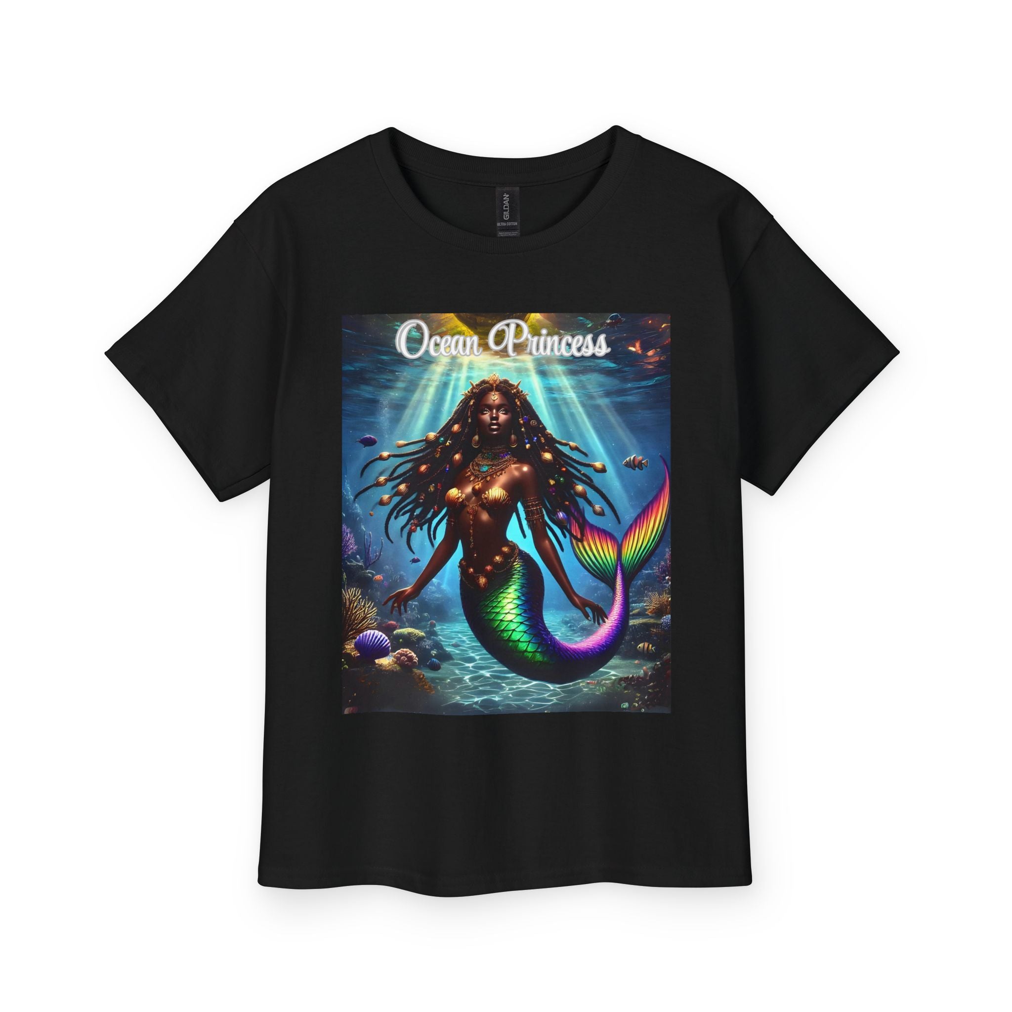 Kids Tee — Ocean Princess Dark-Skinned Mermaid Girl Graphic