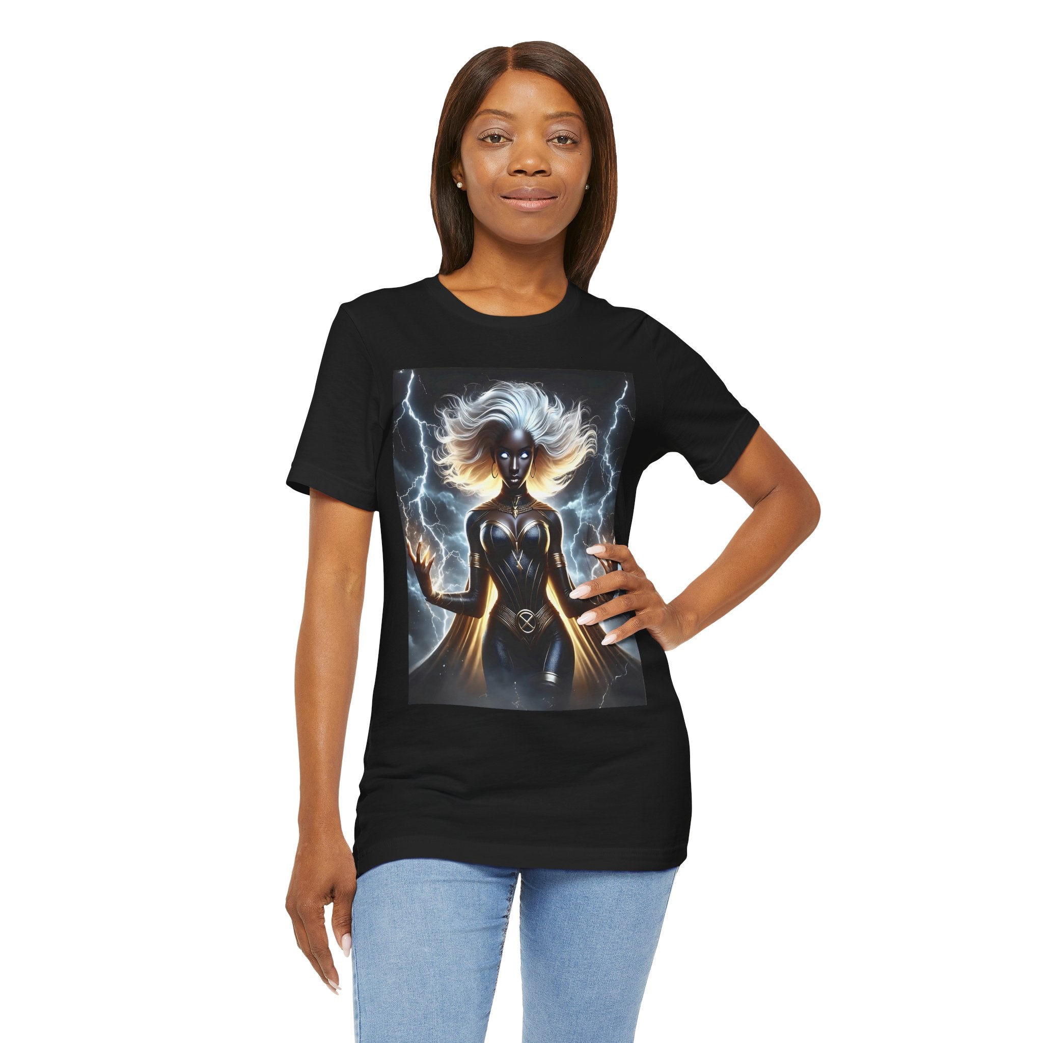 Essence Storm Goddess Tee (2): Unisex Jersey Short Sleeve Tee, Witchy Shirt, Lightning Graphic Tee, Fantasy Apparel, Gift for Nerds, Sci-Fi Outfit