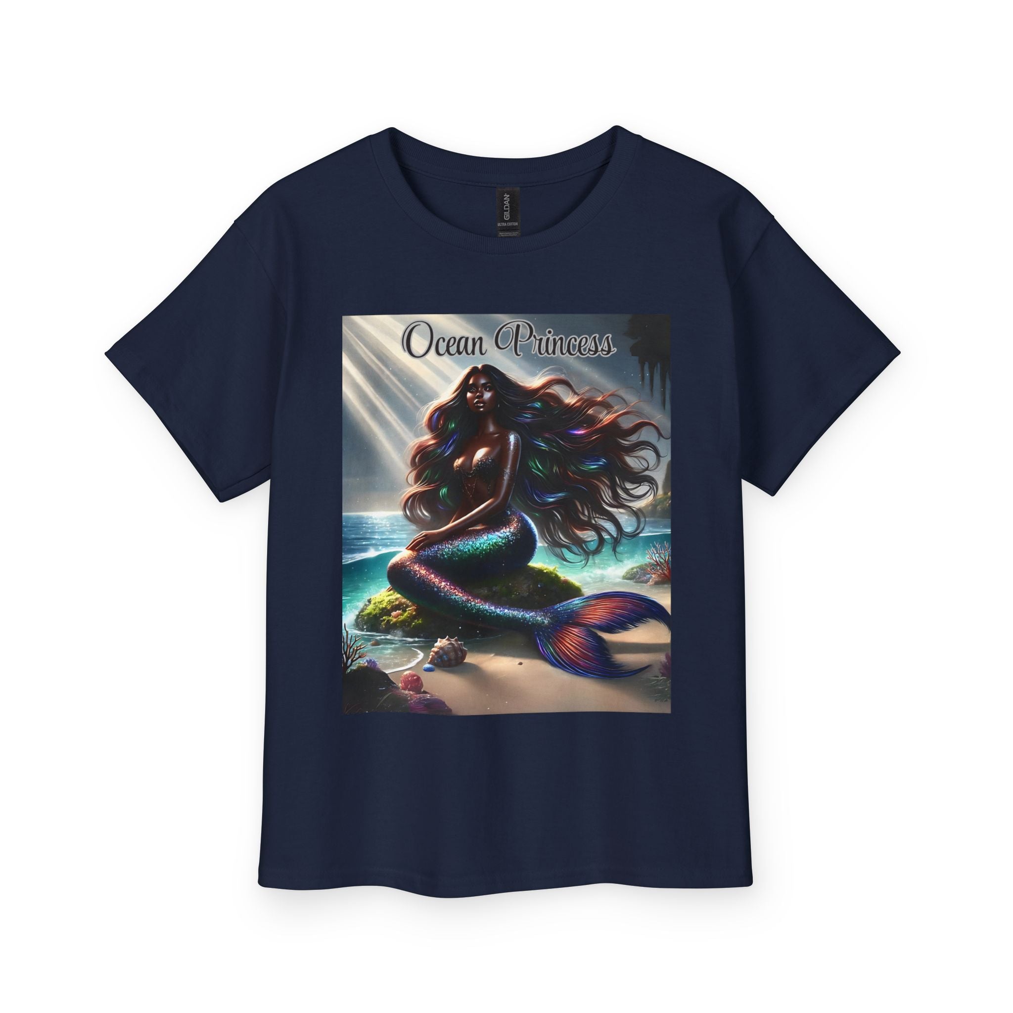 Kids Tee — Ocean Princess Dark-Skinned Mermaid Girl Graphic