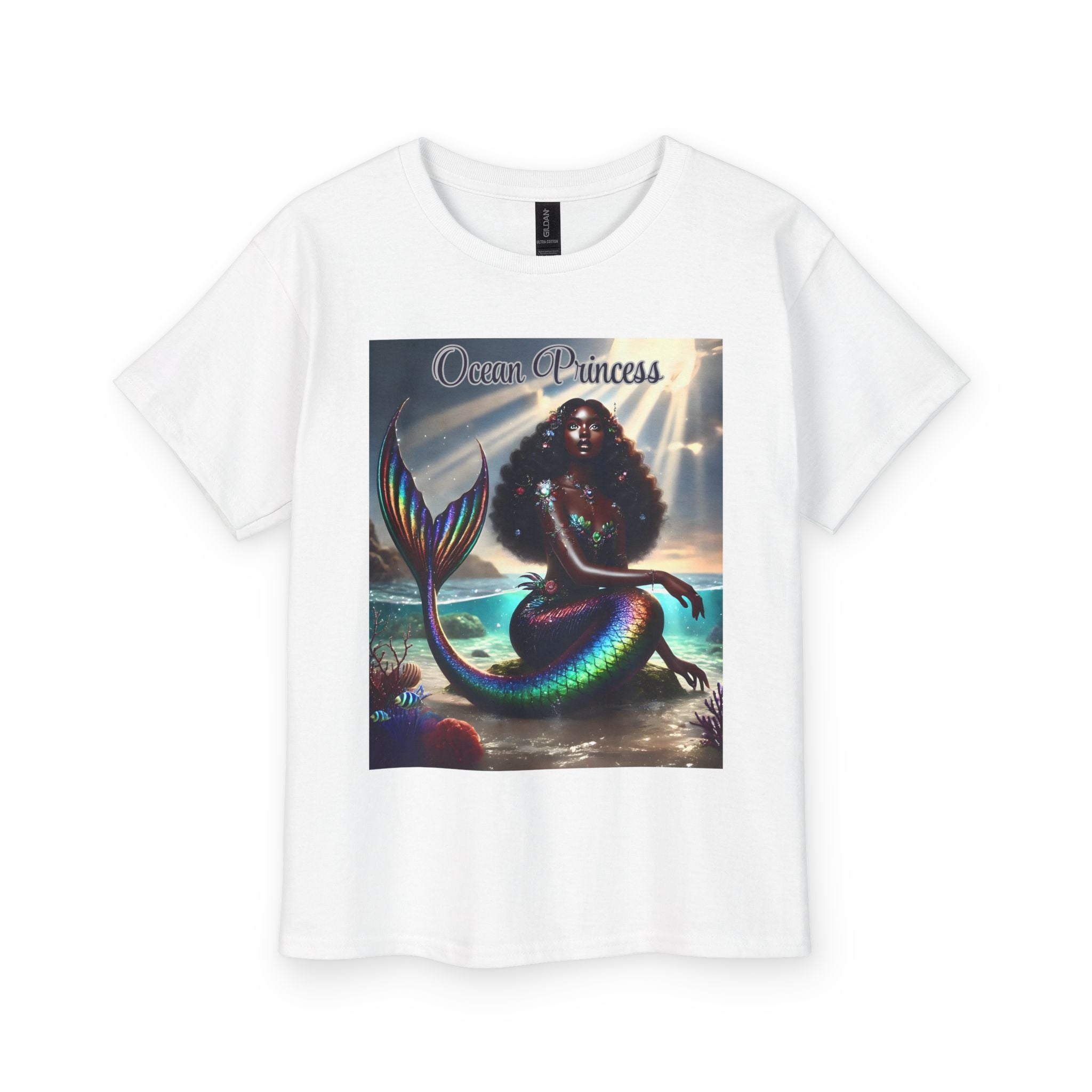 Kids Tee — Ocean Princess Dark-Skinned Mermaid Girl Graphic