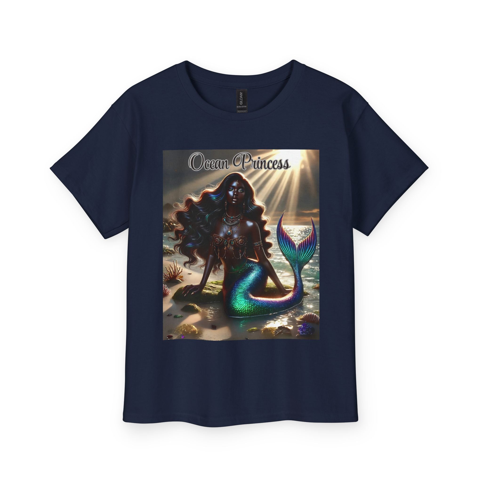 Kids Tee — Ocean Princess Dark-Skinned Mermaid Girl Graphic