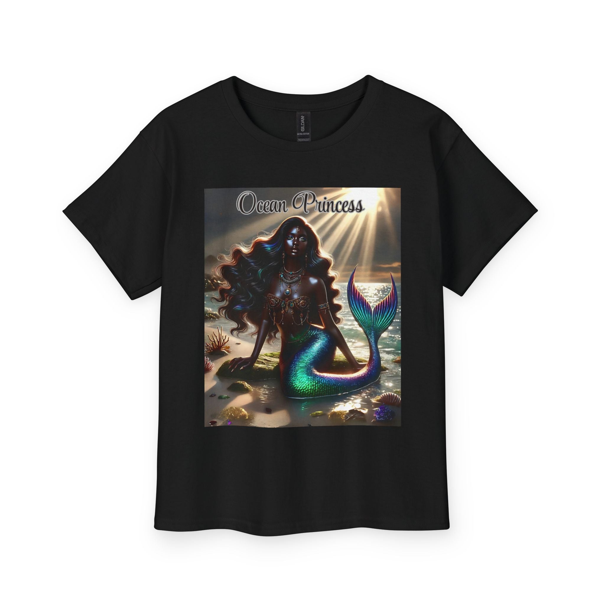Kids Tee — Ocean Princess Dark-Skinned Mermaid Girl Graphic