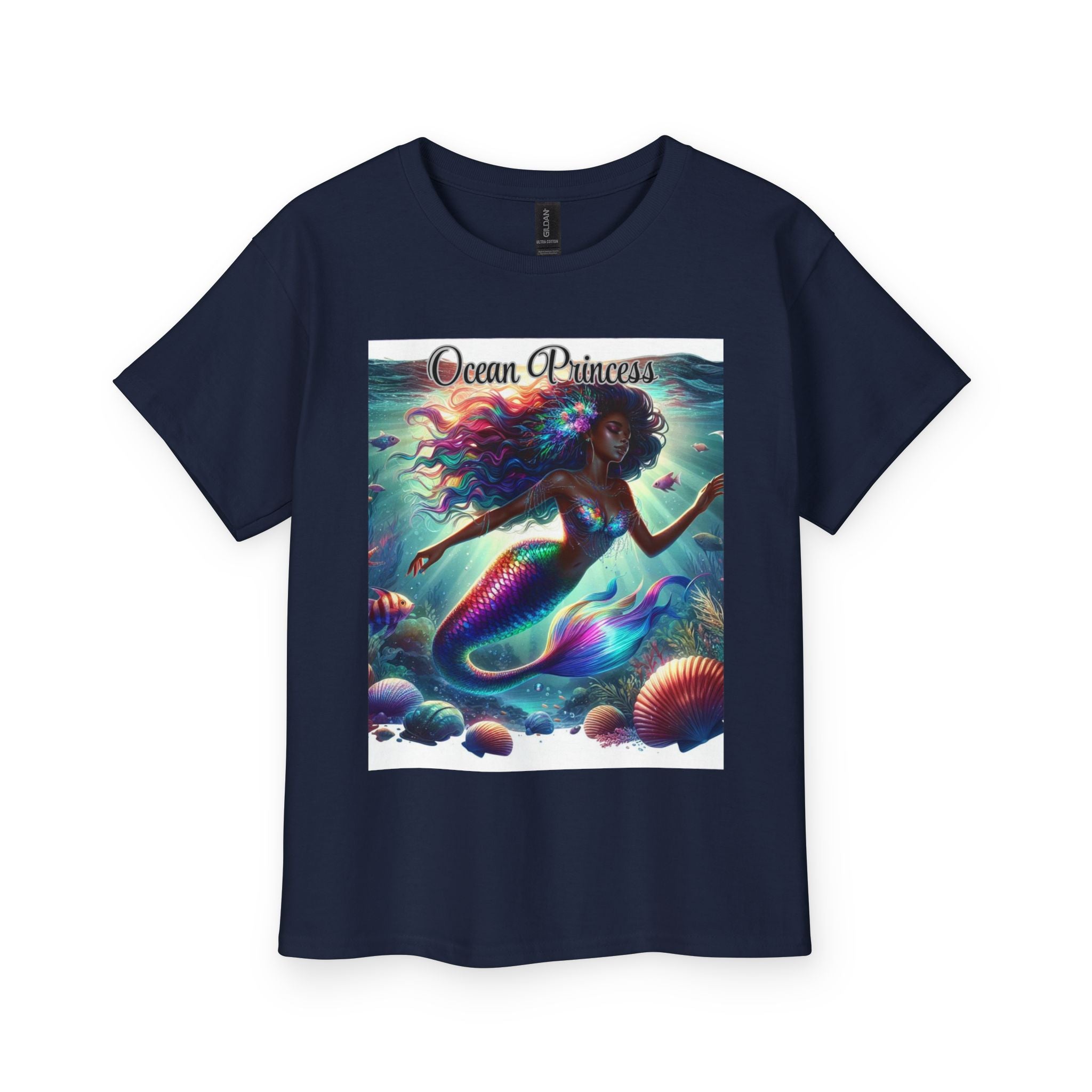 Kids Tee — Ocean Princess Dark-Skinned Mermaid Girl Graphic