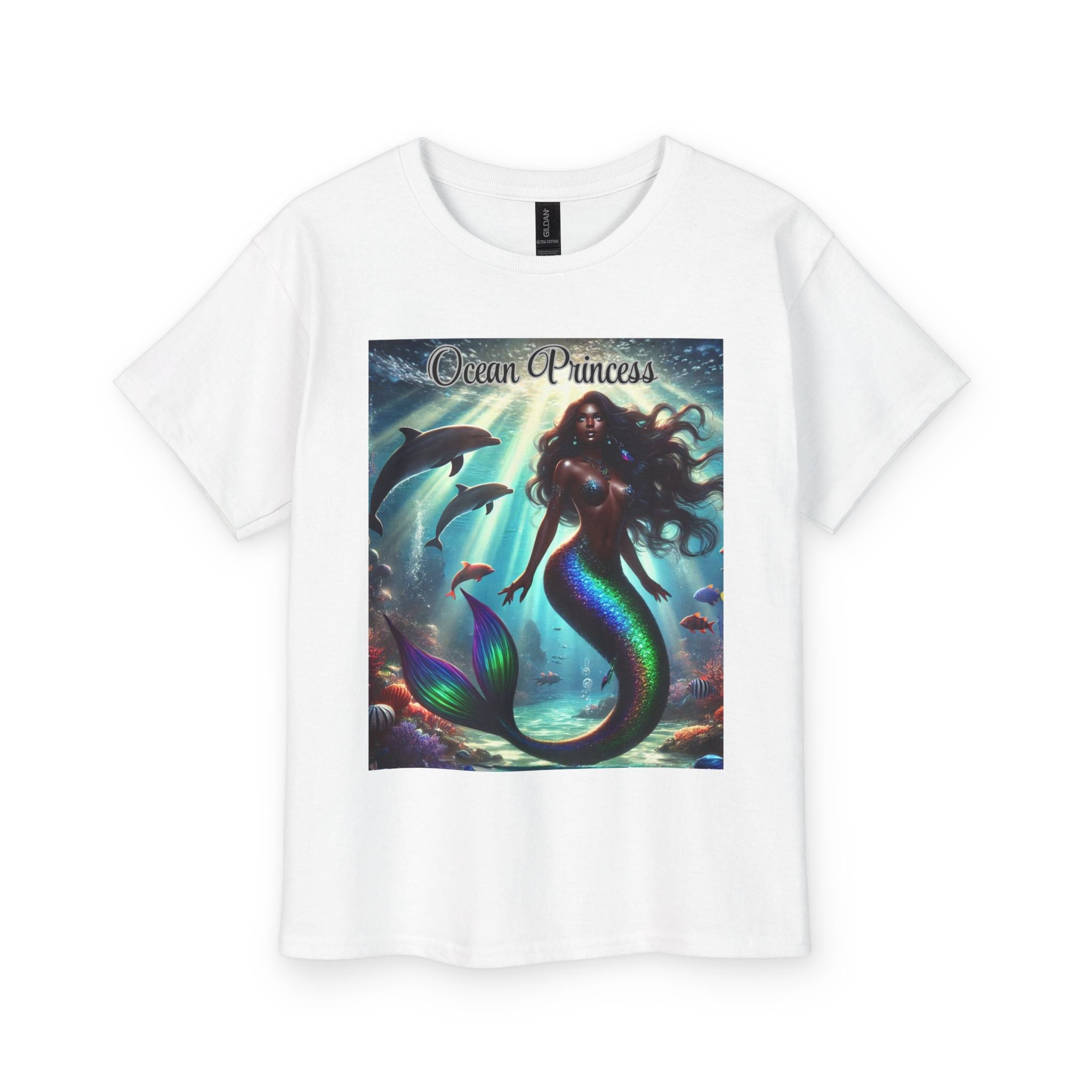 Kids Tee — Ocean Princess Dark-Skinned Mermaid Girl Graphic
