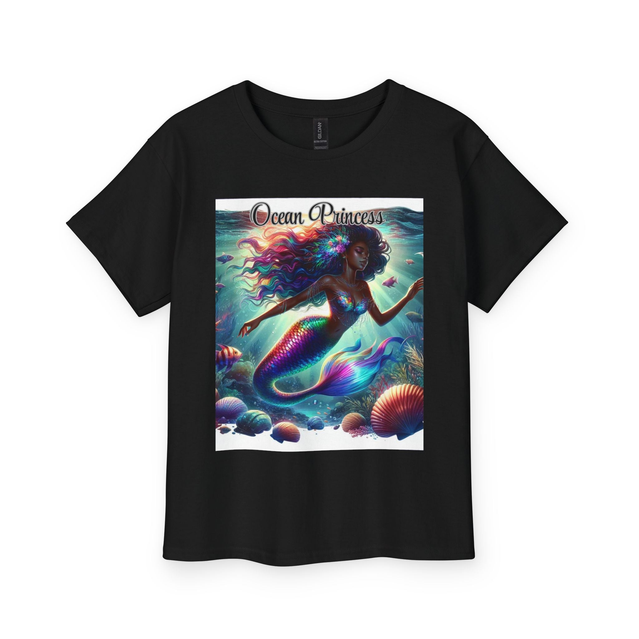 Kids Tee — Ocean Princess Dark-Skinned Mermaid Girl Graphic