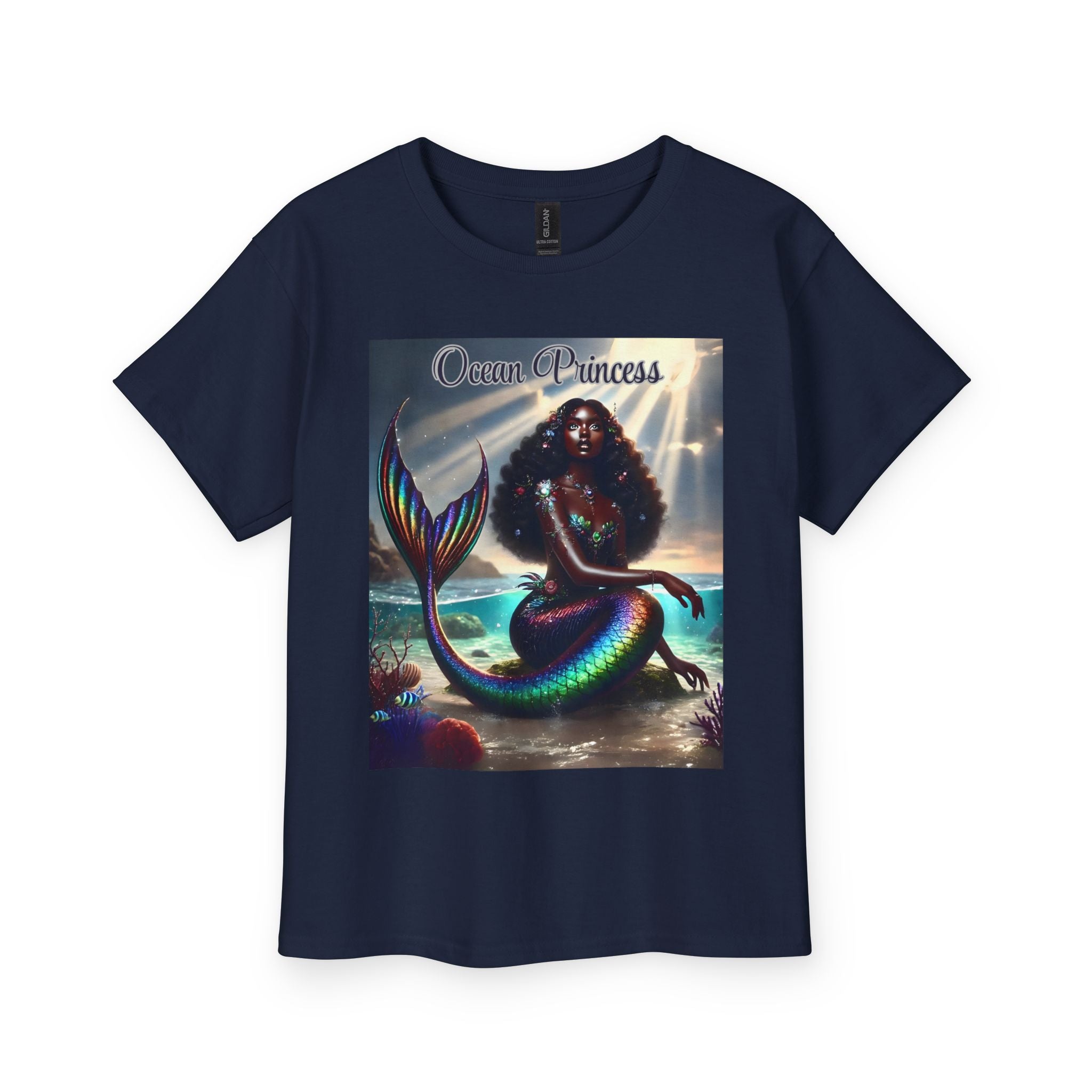 Kids Tee — Ocean Princess Dark-Skinned Mermaid Girl Graphic