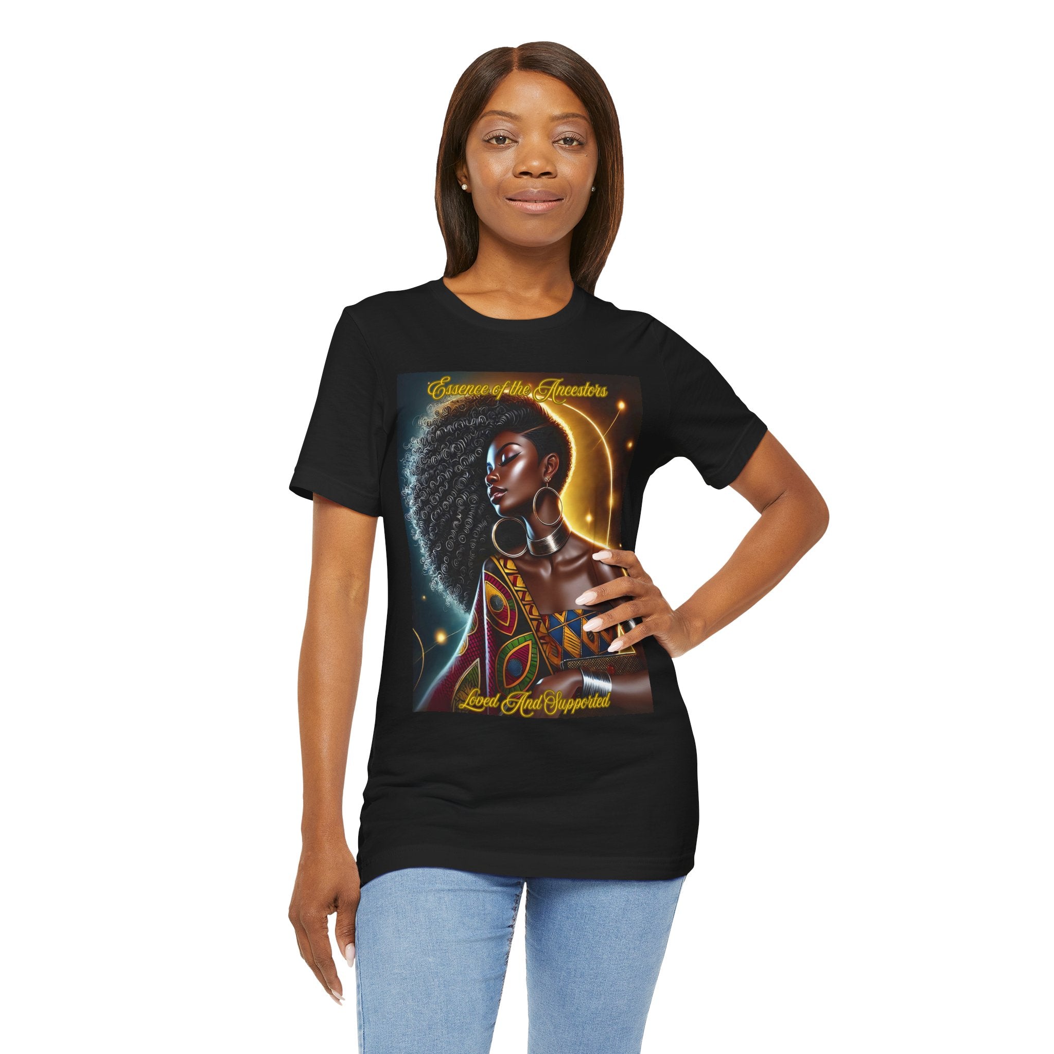 Essence of the Ancestors (Loved and Supported) Unisex Jersey Short Sleeve Tee, Afrocentric T-Shirt, Black History Month Gift, Artistic Apparel, Inspirational Fashion