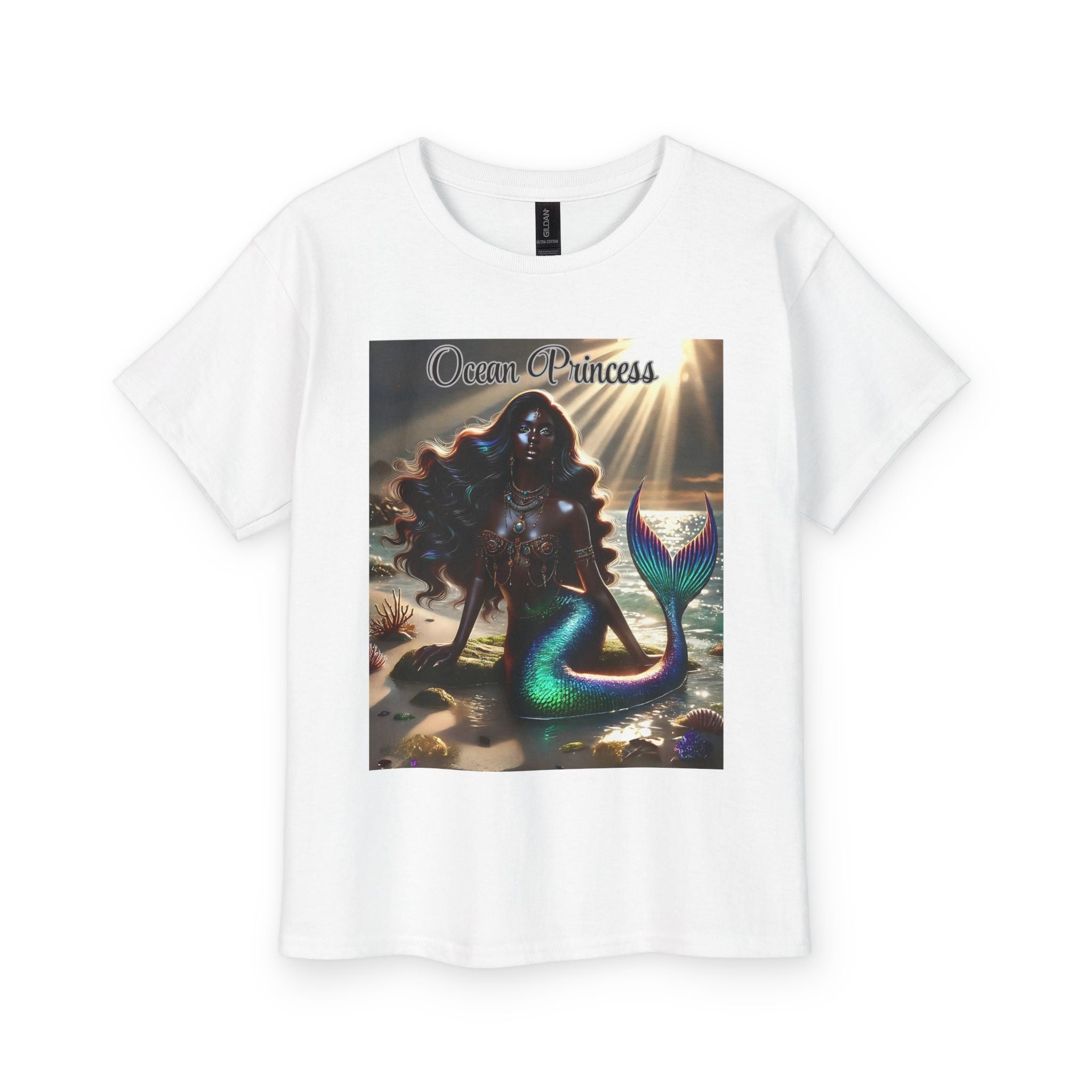 Kids Tee — Ocean Princess Dark-Skinned Mermaid Girl Graphic
