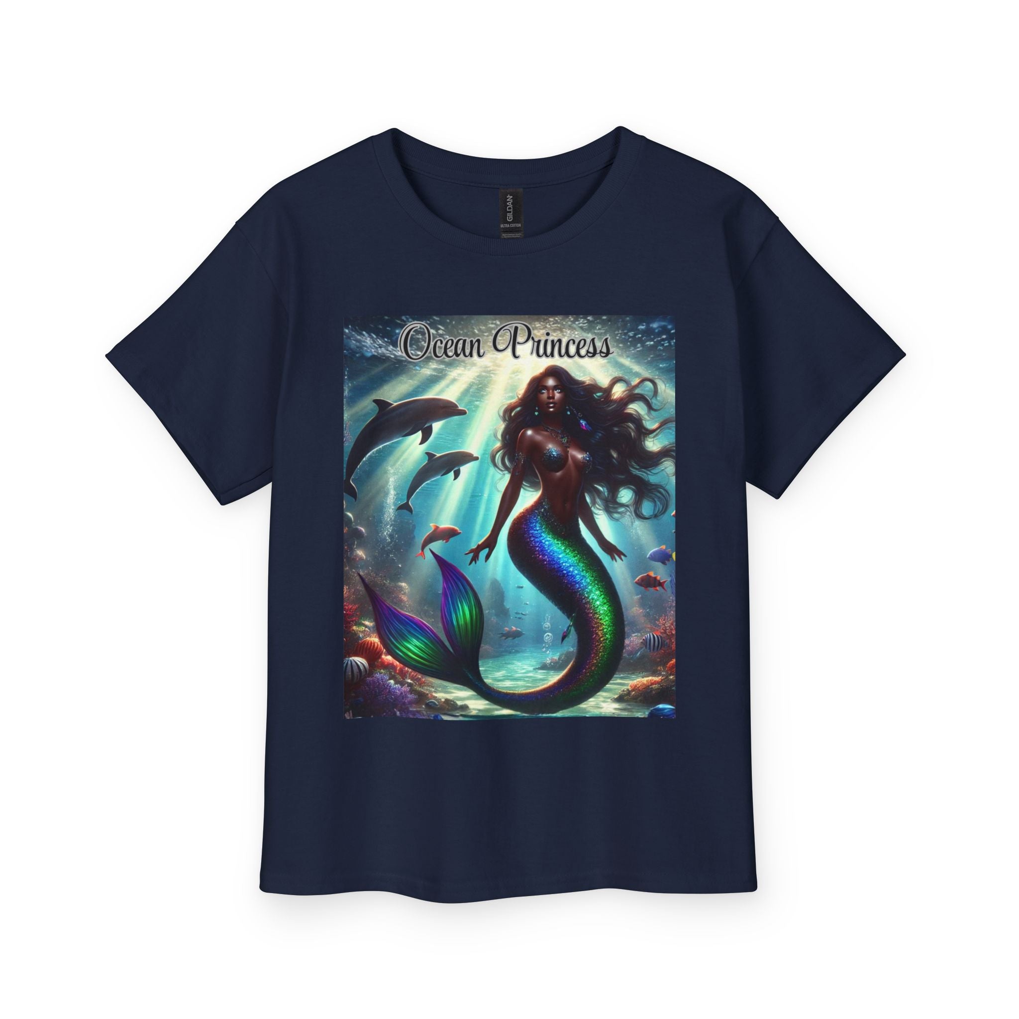 Kids Tee — Ocean Princess Dark-Skinned Mermaid Girl Graphic