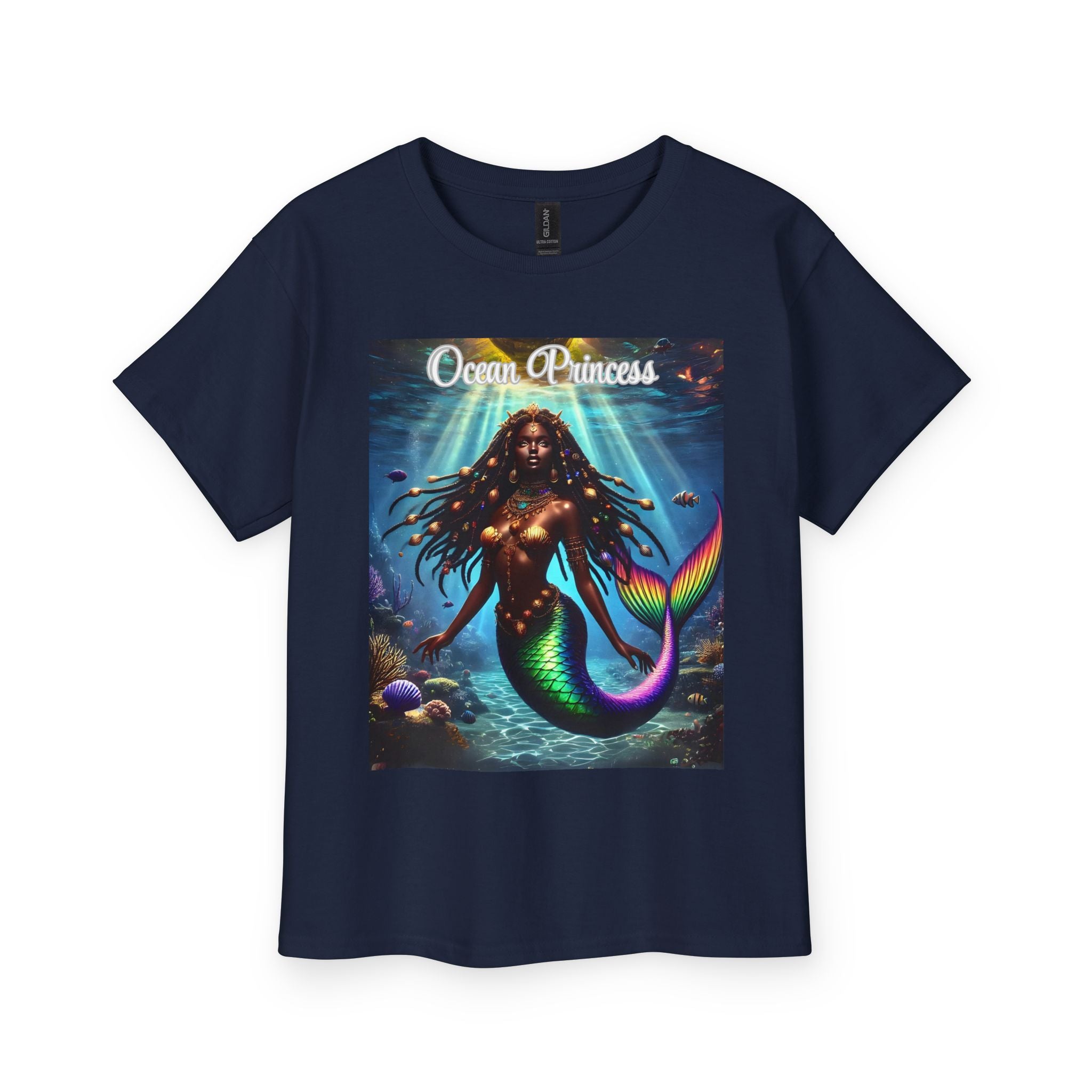 Kids Tee — Ocean Princess Dark-Skinned Mermaid Girl Graphic