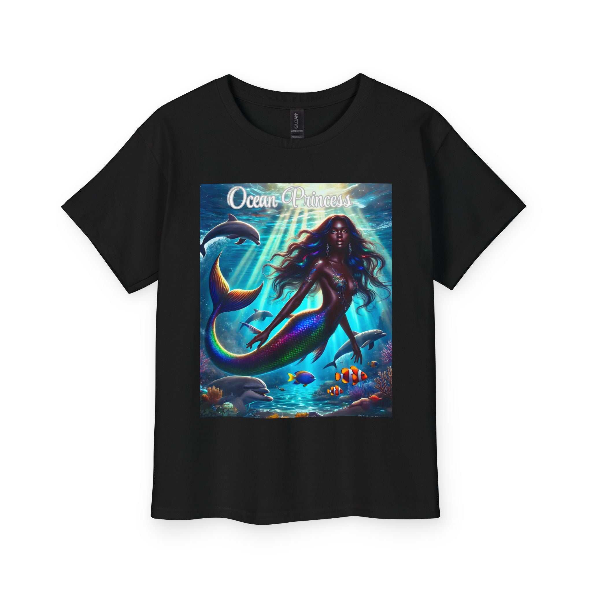 Kids Tee — Ocean Princess Dark-Skinned Mermaid Girl Graphic