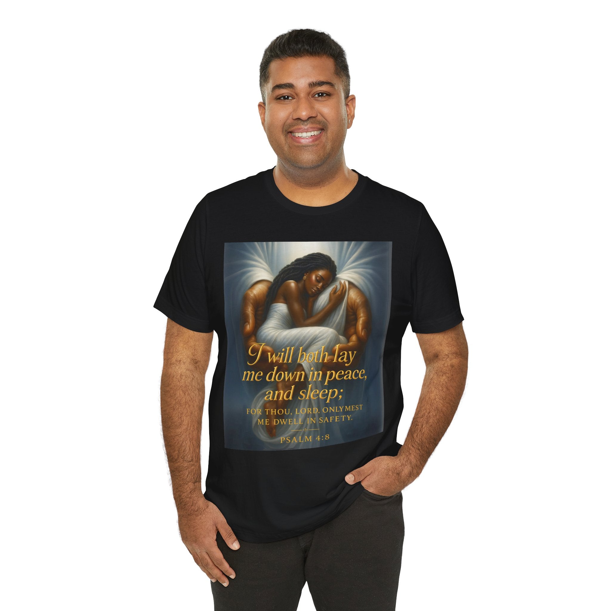Essence Spiritual Comfort Tee, Psalm 4:8 Inspirational Shirt, Relaxation Gift, Faith-Based Apparel, Unisex Motivational T-Shirt