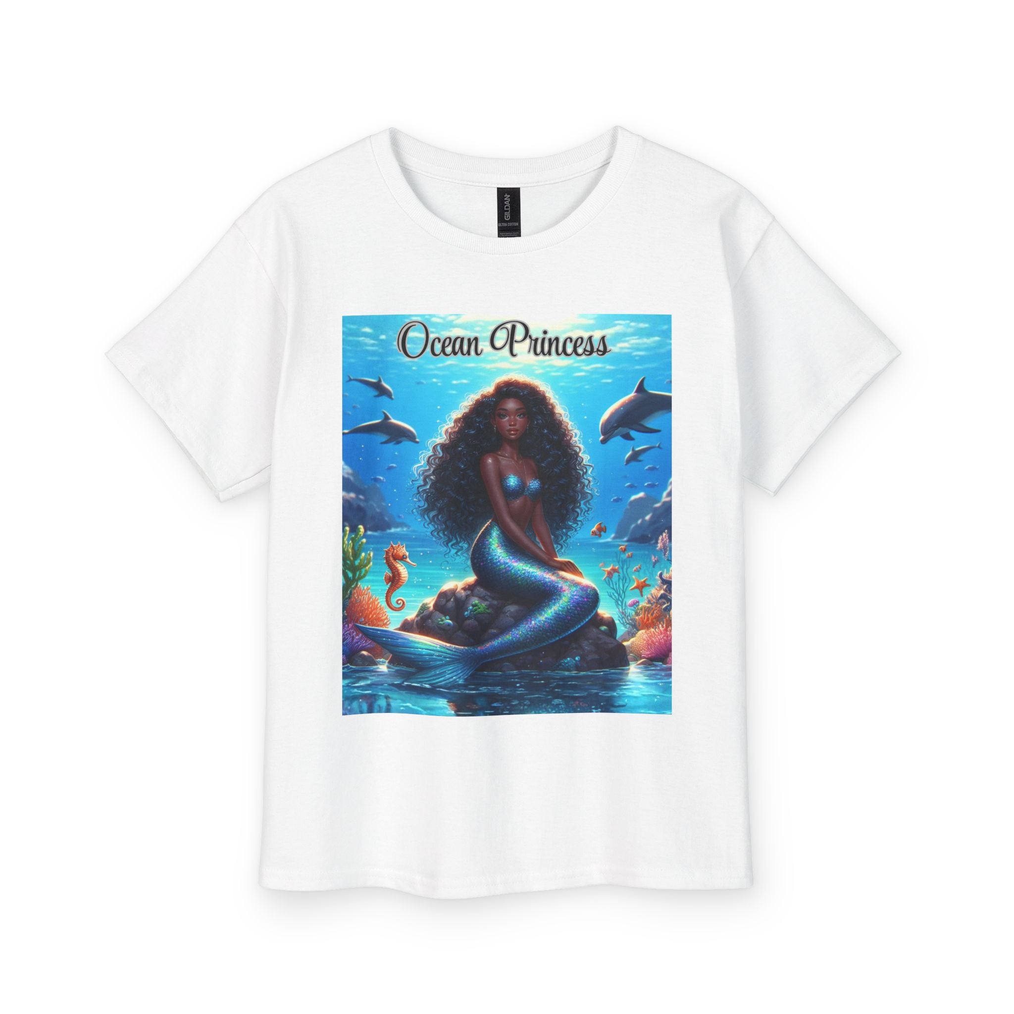Kids Tee — Ocean Princess Dark-Skinned Mermaid Girl Graphic
