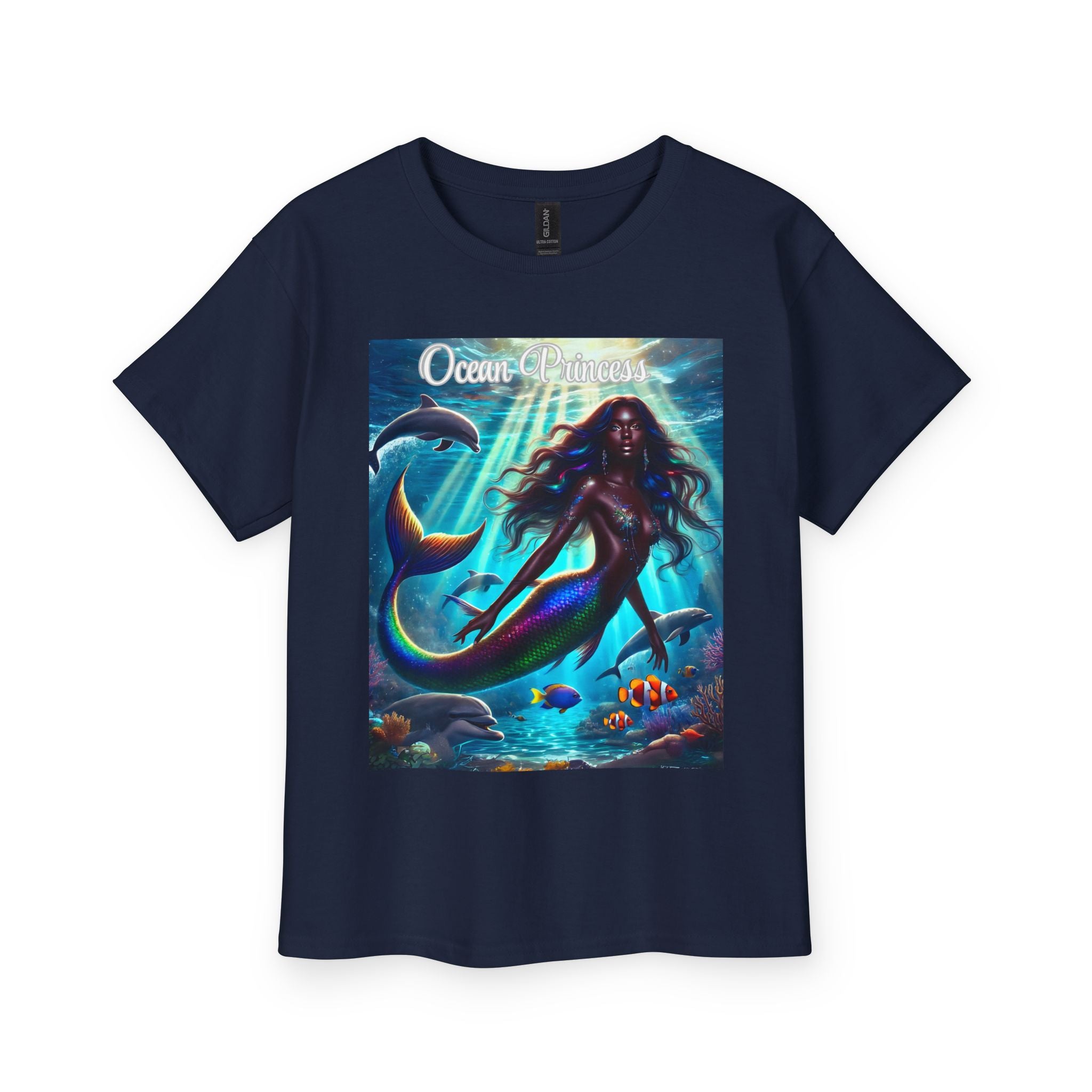Kids Tee — Ocean Princess Dark-Skinned Mermaid Girl Graphic