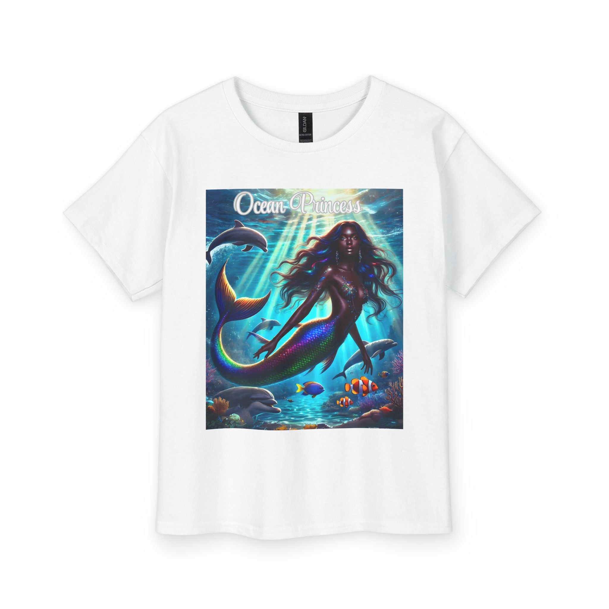 Kids Tee — Ocean Princess Dark-Skinned Mermaid Girl Graphic