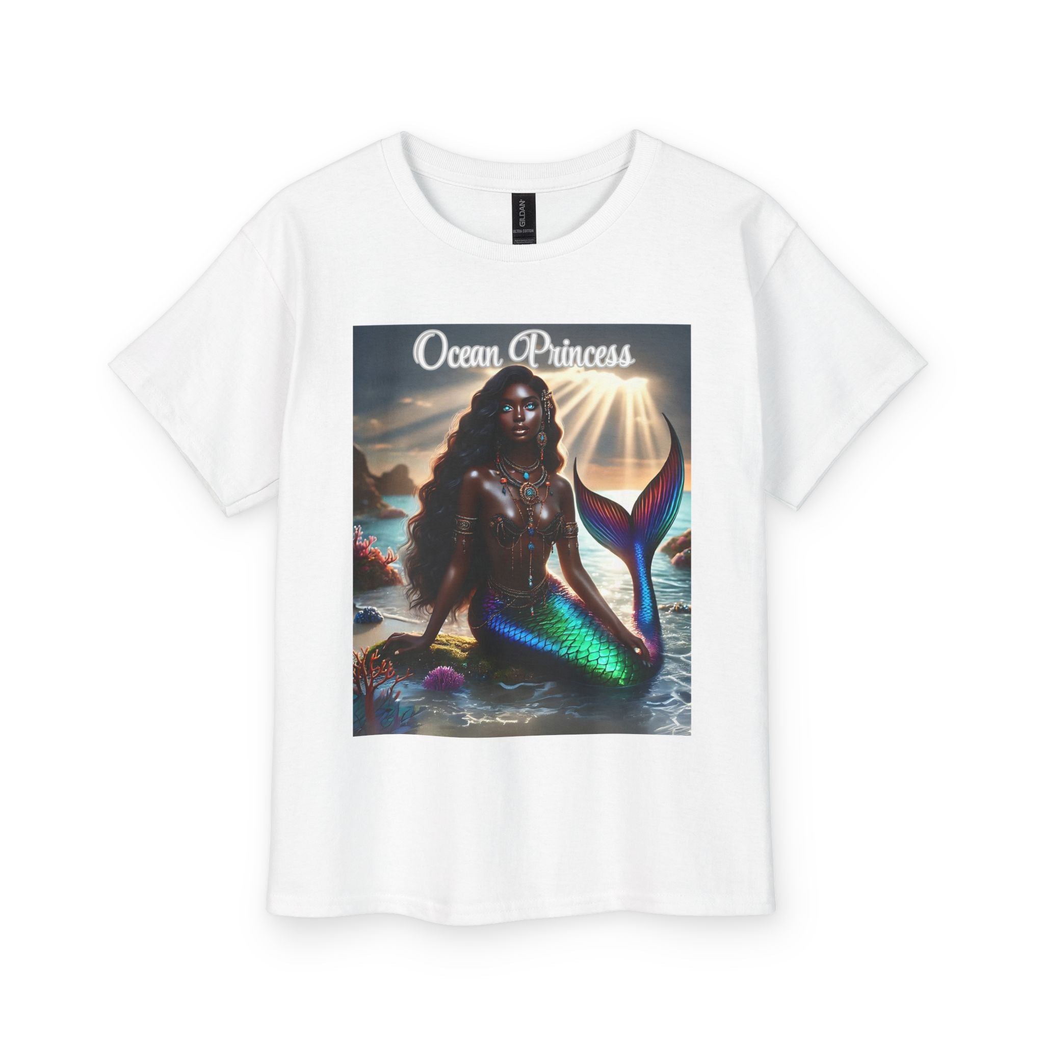 Kids Tee — Ocean Princess Dark-Skinned Mermaid Girl Graphic