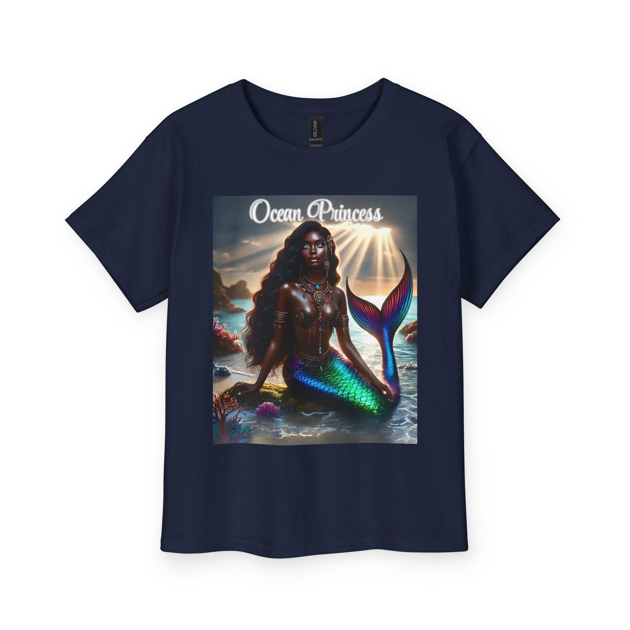 Kids Tee — Ocean Princess Dark-Skinned Mermaid Girl Graphic