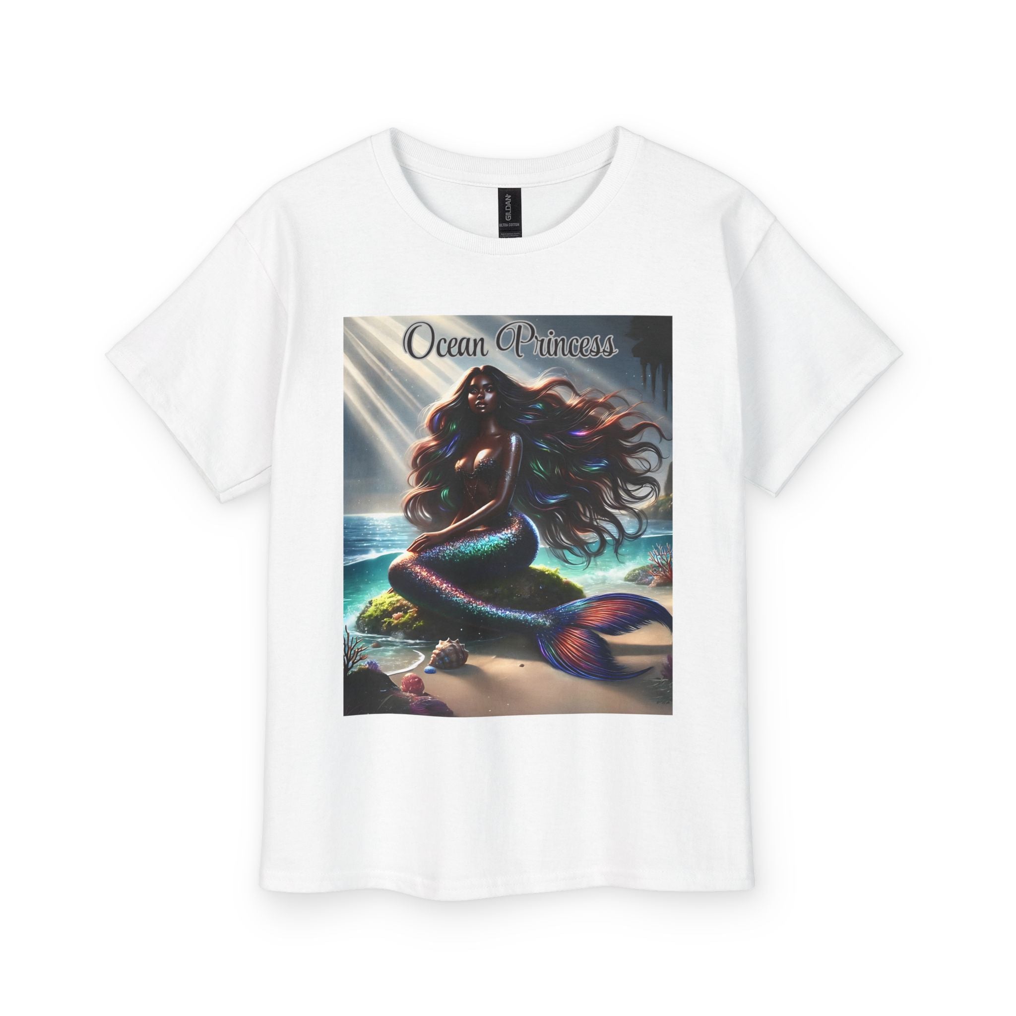 Kids Tee — Ocean Princess Dark-Skinned Mermaid Girl Graphic